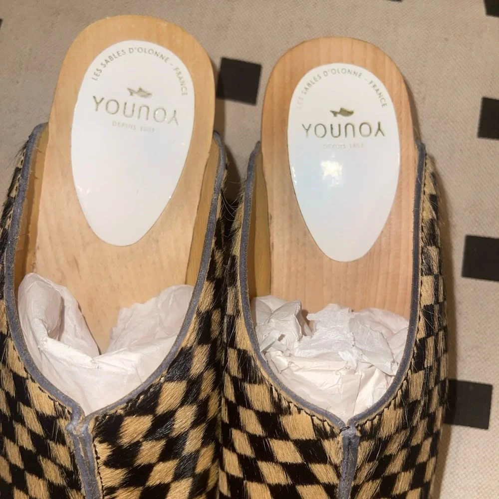 Sabot YouYou Checkered Calf Hair Handmade Clog Heels - Picture 3 of 8